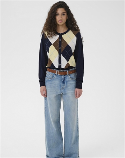 Gestuz - GZMani Multi Cardigan - Skycaptain/Brown/Yellow Plum